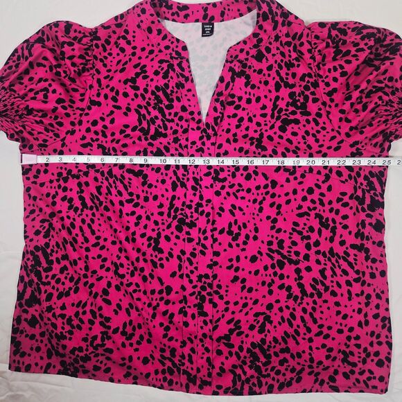 Shein Curve 2XL Pink & Black Cheetah Print V Neck Smocked Puff Sleeve - Picture 5 of 9